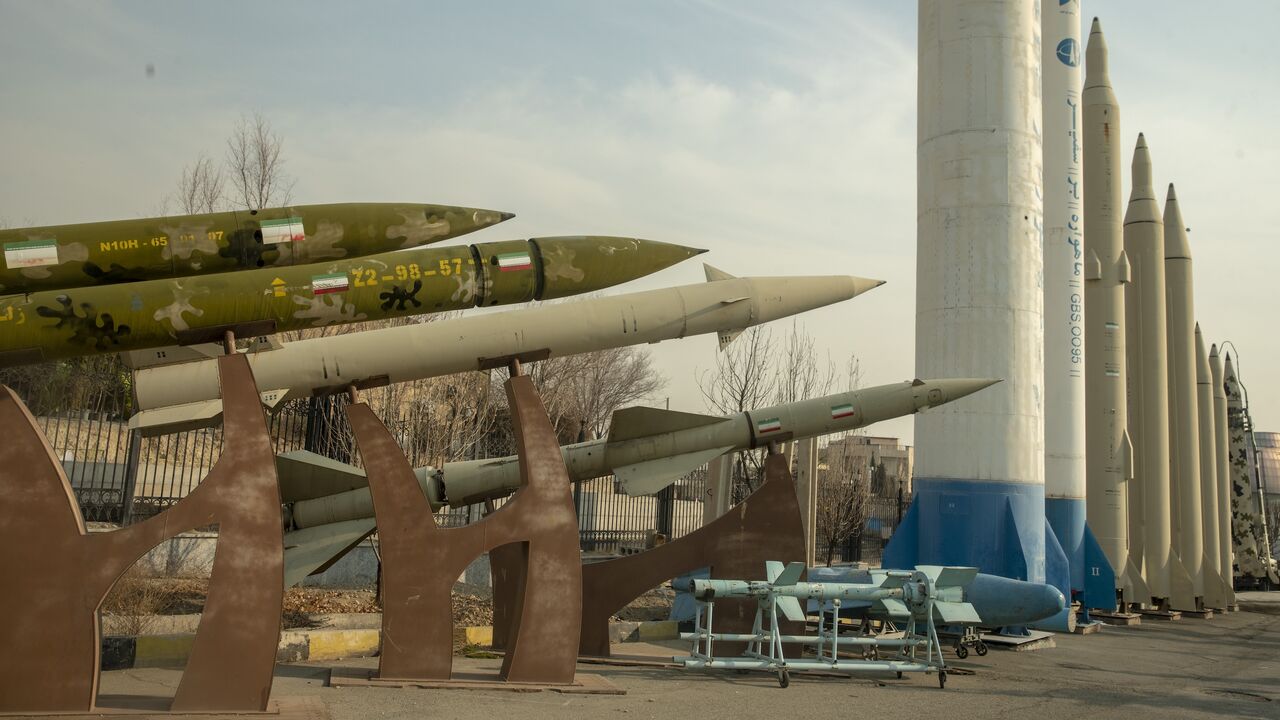 Iranian missiles exhibited in a park on January 20, 2024, in Tehran, Iran.