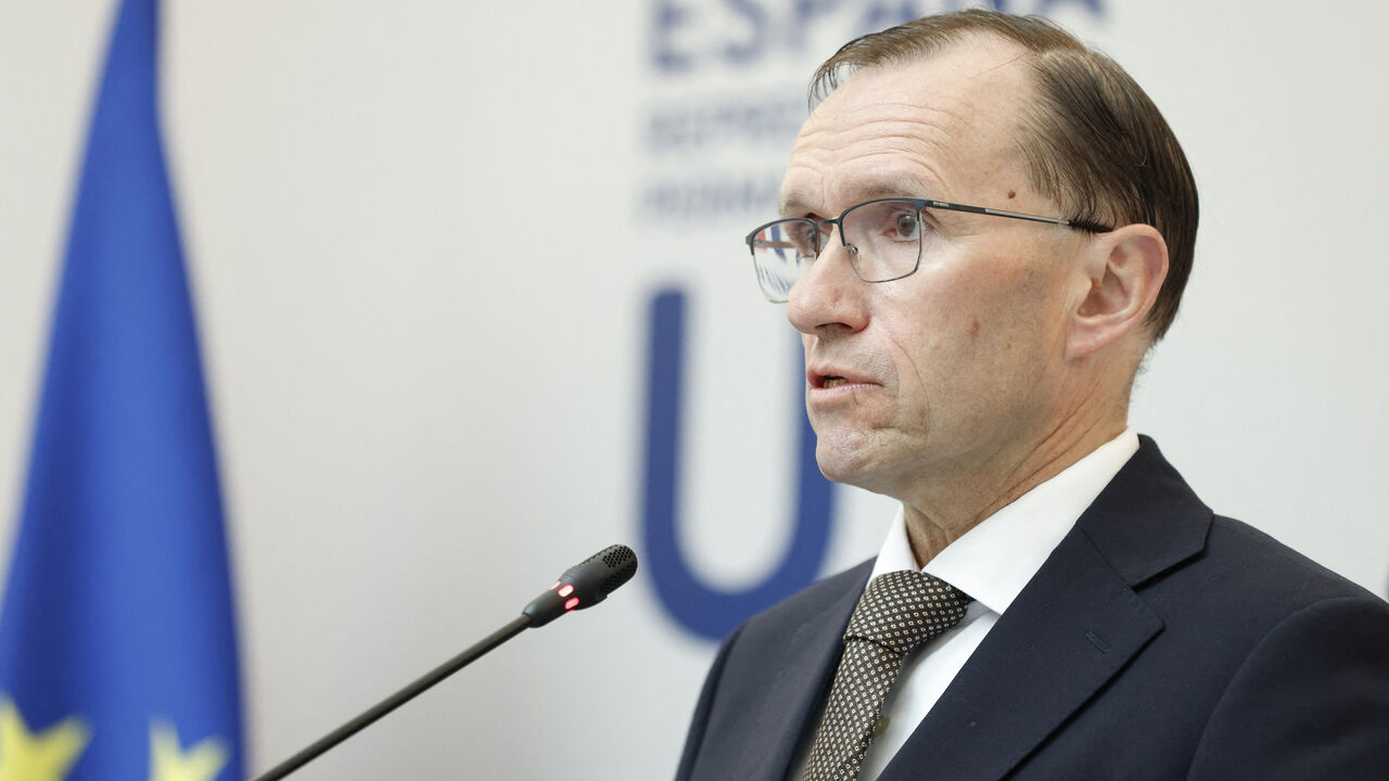 Norwegian Foreign Minister Espen Barth Eide holds a joint press conference with his Spanish and Irish counterparts at the the Permanent Representation of Spain to the European Union in Brussels on May 27, 2024. 