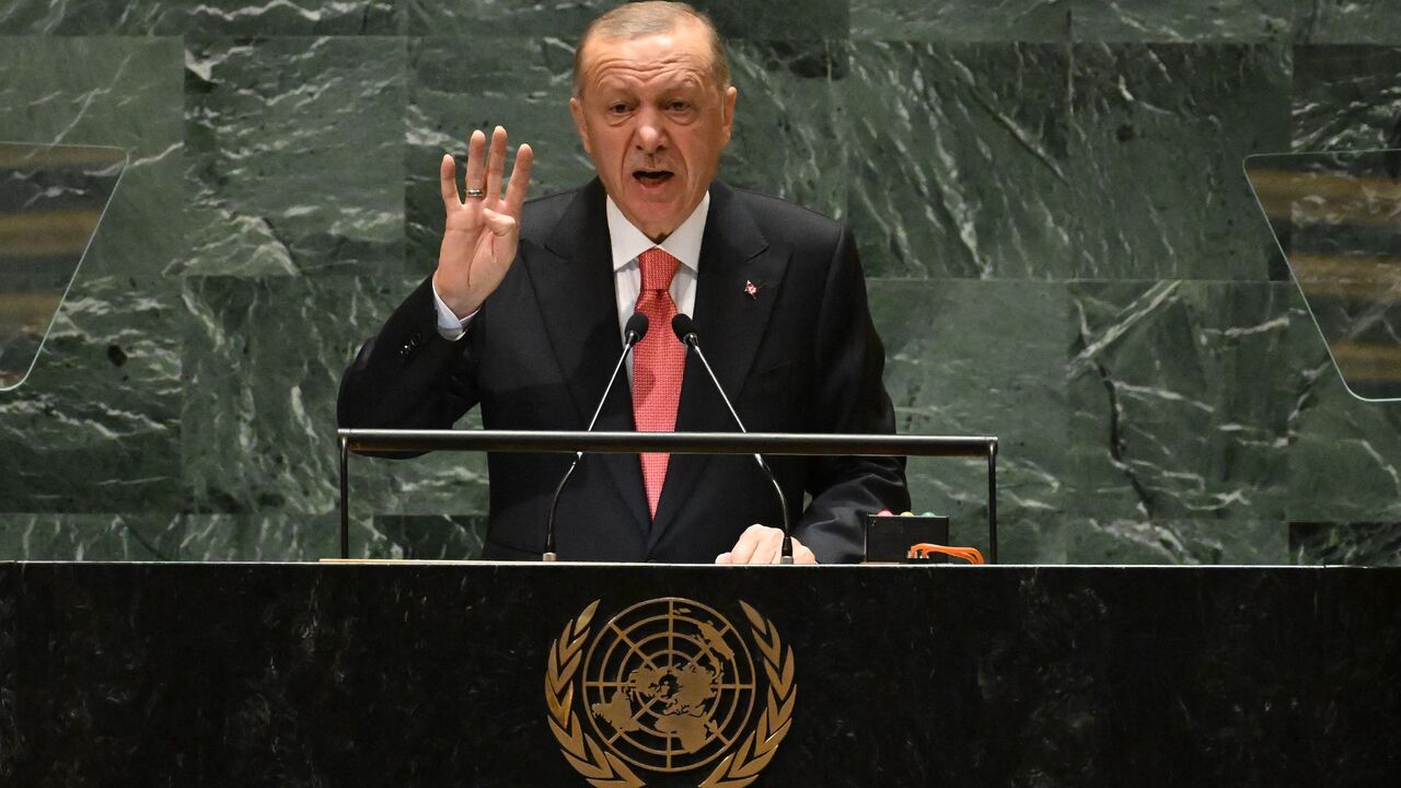 Turkey's President Recep Tayyip Erdogan speaks during the 79th Session of the United Nations General Assembly.