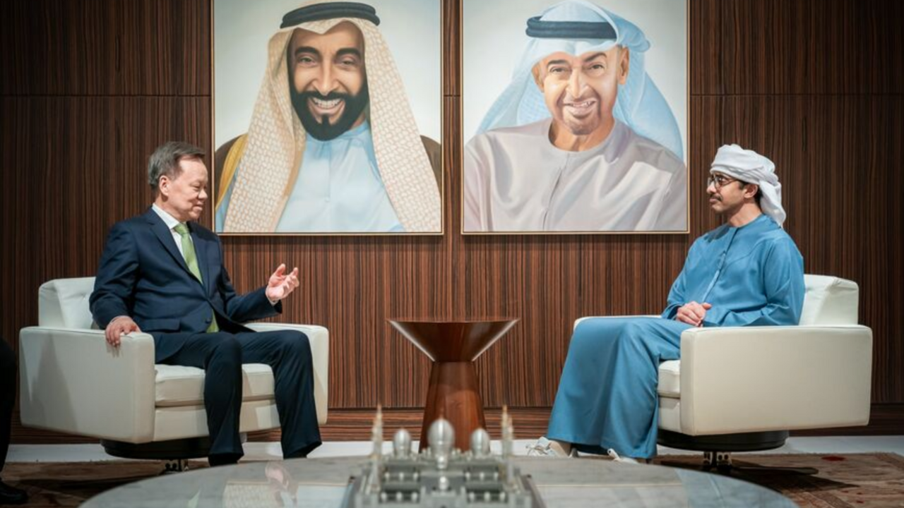 In Abu Dhabi, UAE Foreign Minister Sheikh Abdullah bin Zayed meets with HE Chen Min’er, member of the Politburo of the Chinese Communist Party and Communist Party secretary of Tianjin, to discusses prospects of increasing bilateral cooperation under the framework of the Comprehensive Strategic Partnership, Sept. 4, 2024. Credit: UAE Foreign Ministry