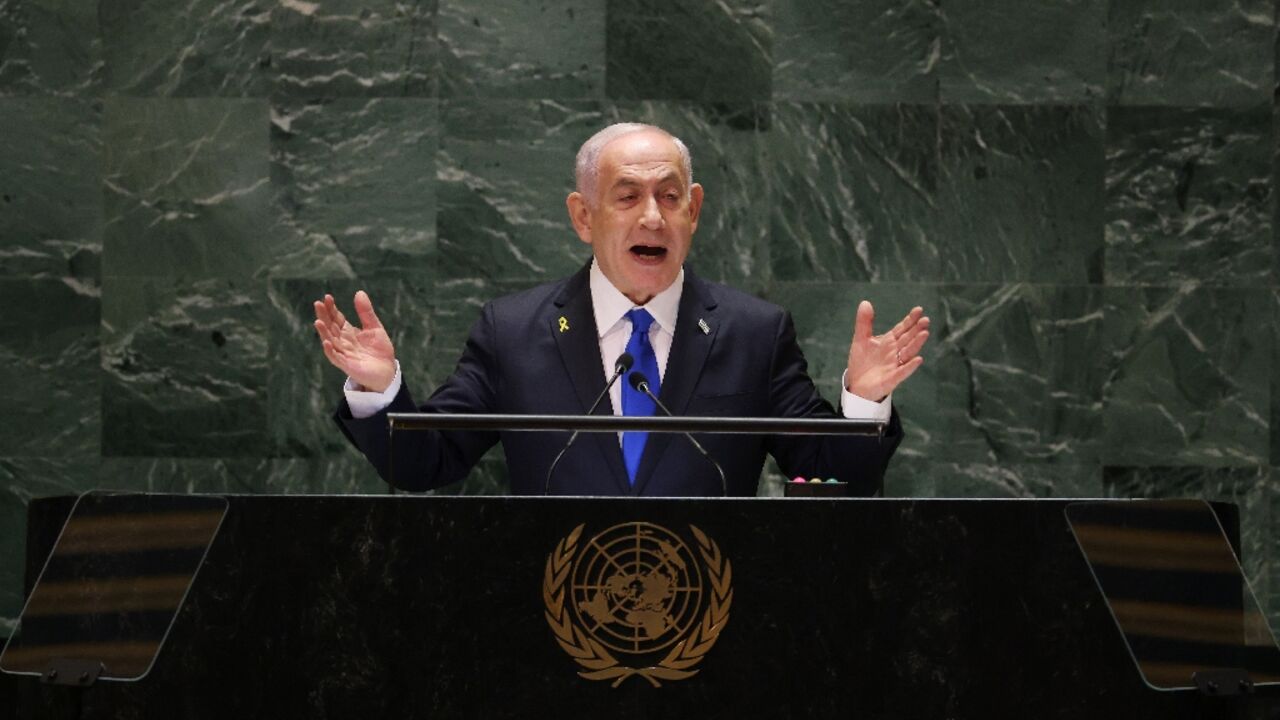 Israeli Prime Minister Benjamin Netanyahu addresses the UN General Assembly in New York Israeli Prime Minister Benjamin Netanyahu addresses the UN General Assembly in New York