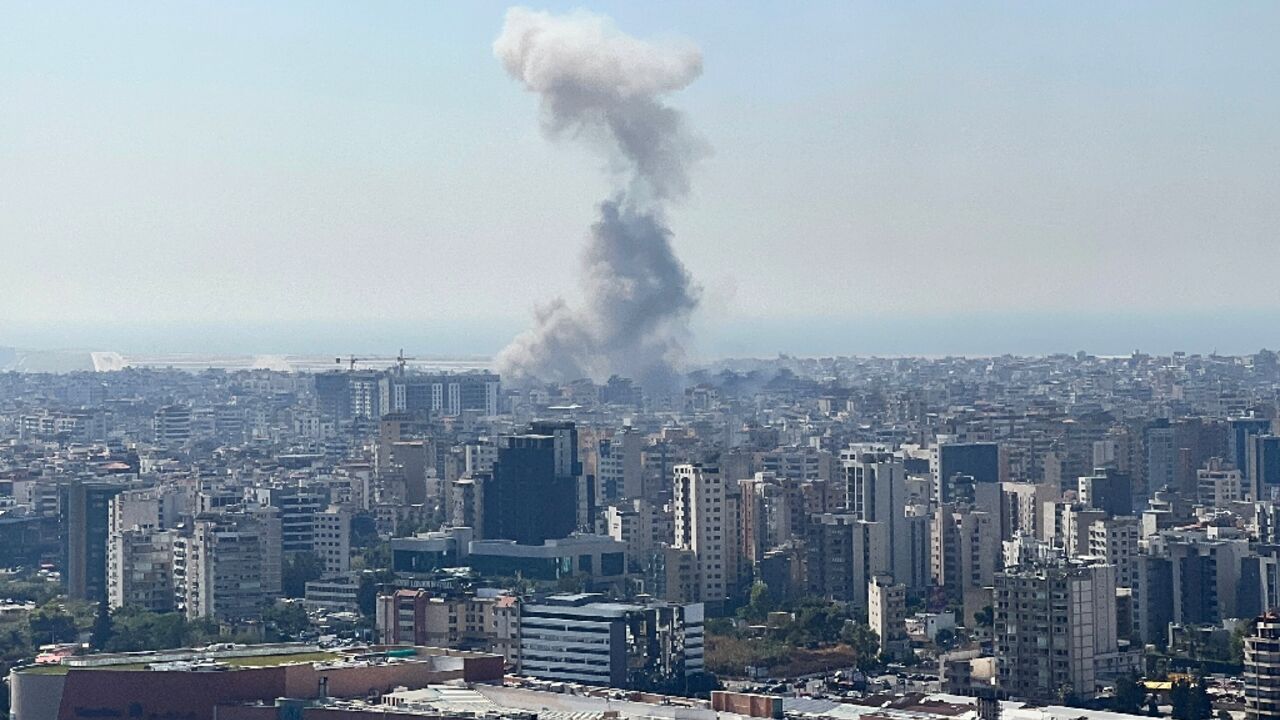 Smoke rises from the site of an Israeli air strike on Beirut's southern suburbs