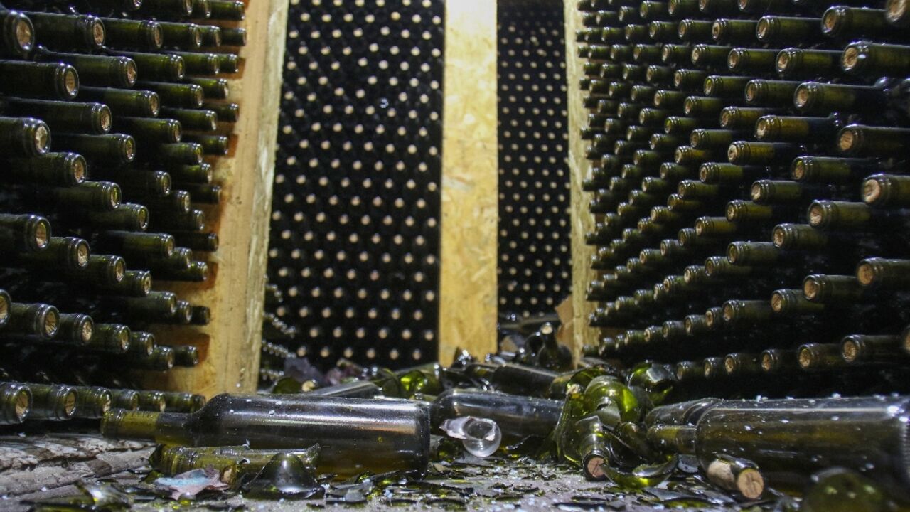 The damage inside a winery that was partially hit in an Israeli air strike in the Bekaa region