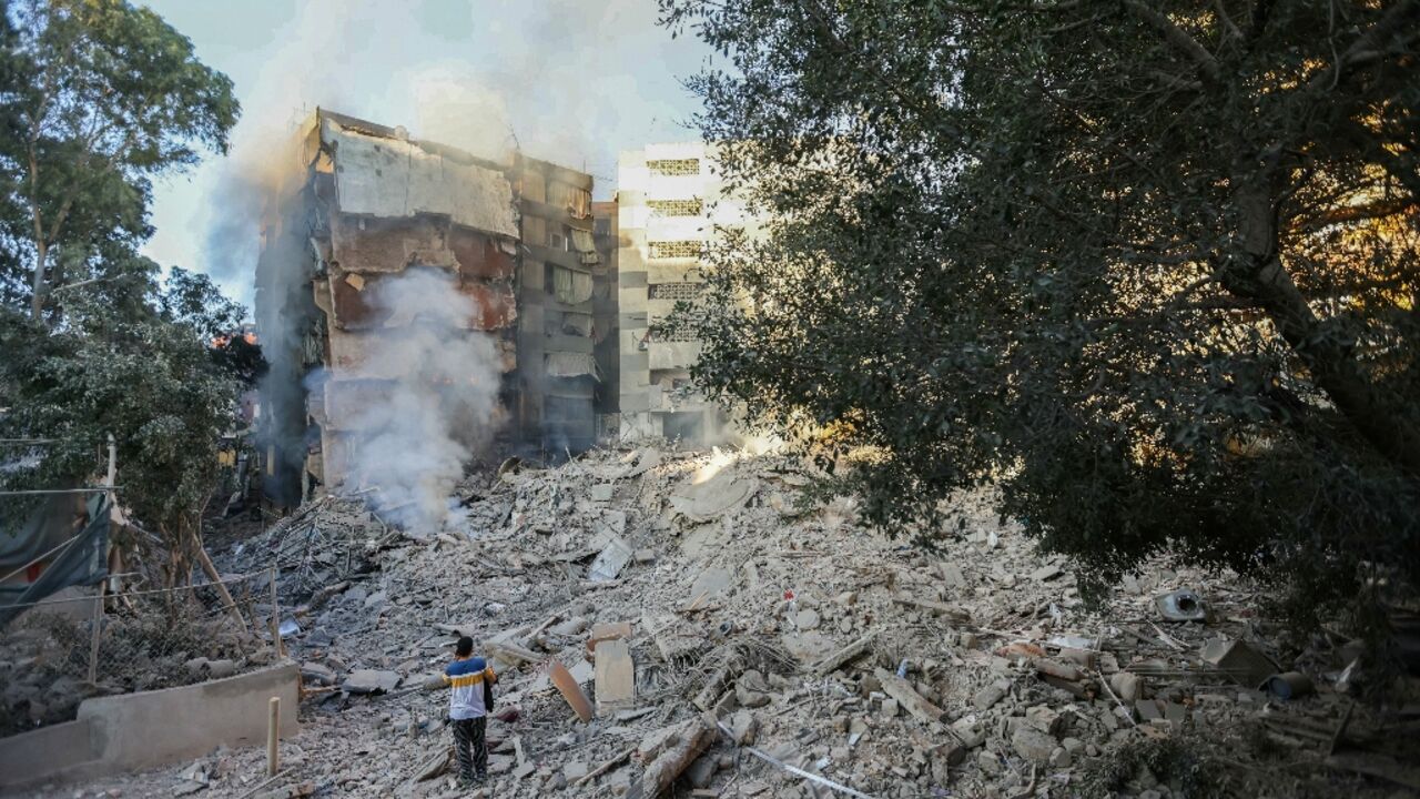 The site of Israeli strikes on Beirut's southern suburbs, a Hezbollah stronghold The site of Israeli strikes on Beirut's southern suburbs, a Hezbollah stronghold