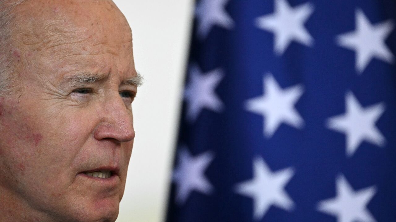 US President Joe Biden addresses a joint press conference with German Chancellor Olaf Scholz 