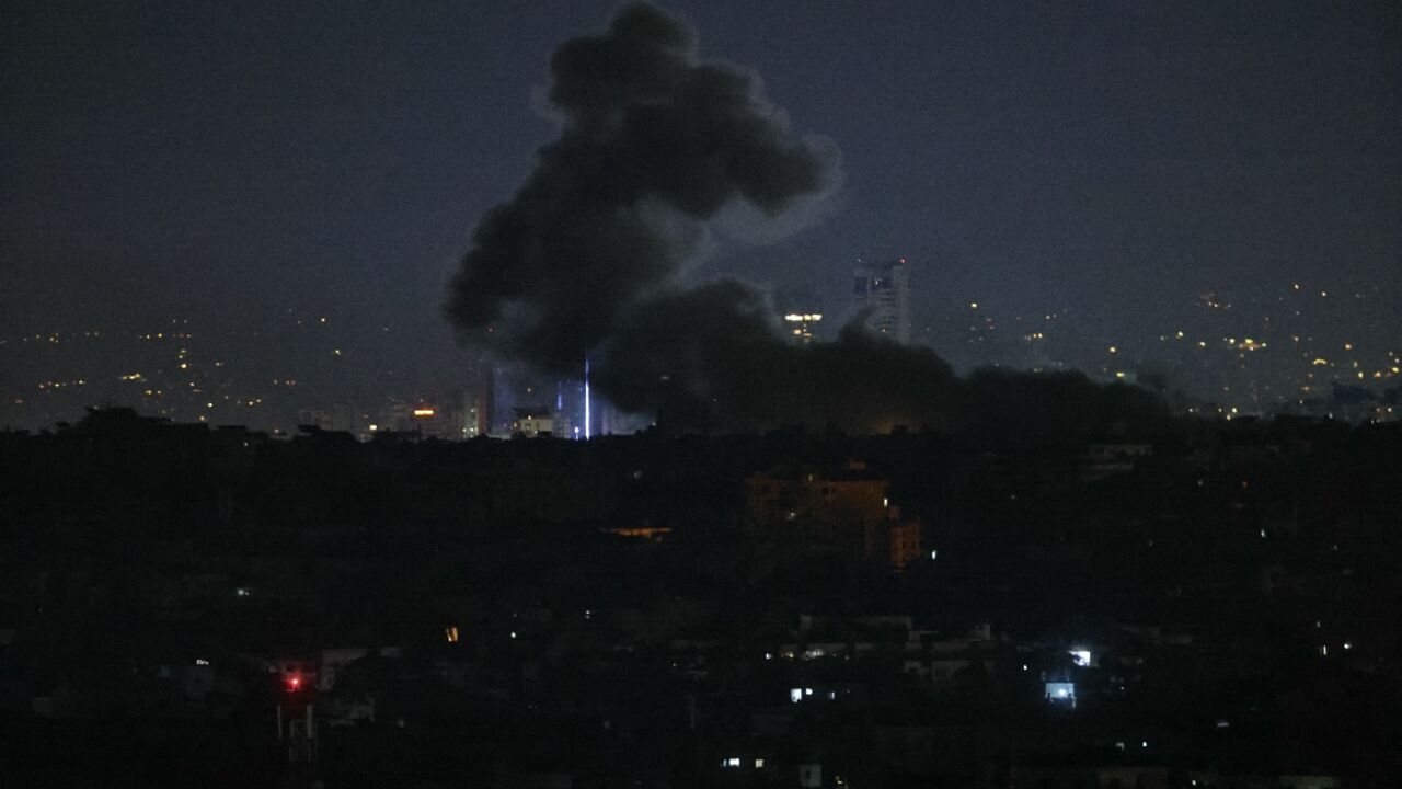 Smoke rises from the site of an Israeli air strike that targeted a neighborhood in Beirut's southern suburbs