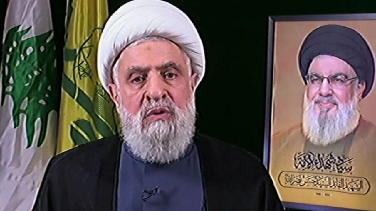 An image grab from Hezbollah's Al-Manar TV of Naim Qassem during his televised address An image grab from Hezbollah's Al-Manar TV of Naim Qassem during his televised address