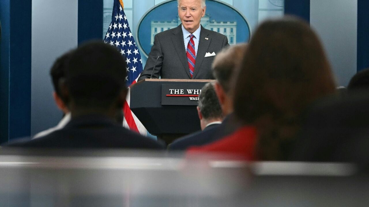 US President Joe Biden speaks during the White House daily press briefing on October 4, 2024 US President Joe Biden speaks during the White House daily press briefing on October 4, 2024