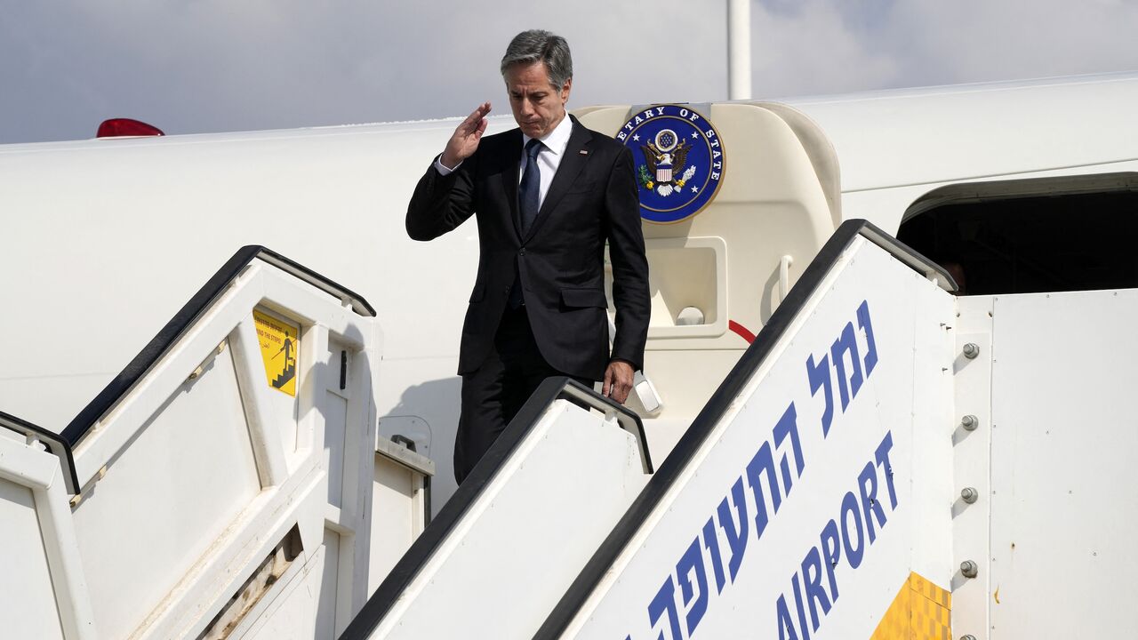 US Secretary of State Antony Blinken arrives at Israel's Ben Gurion Airport in Lod, on the outskirts of Tel Aviv, on Oct. 12, 2023. 