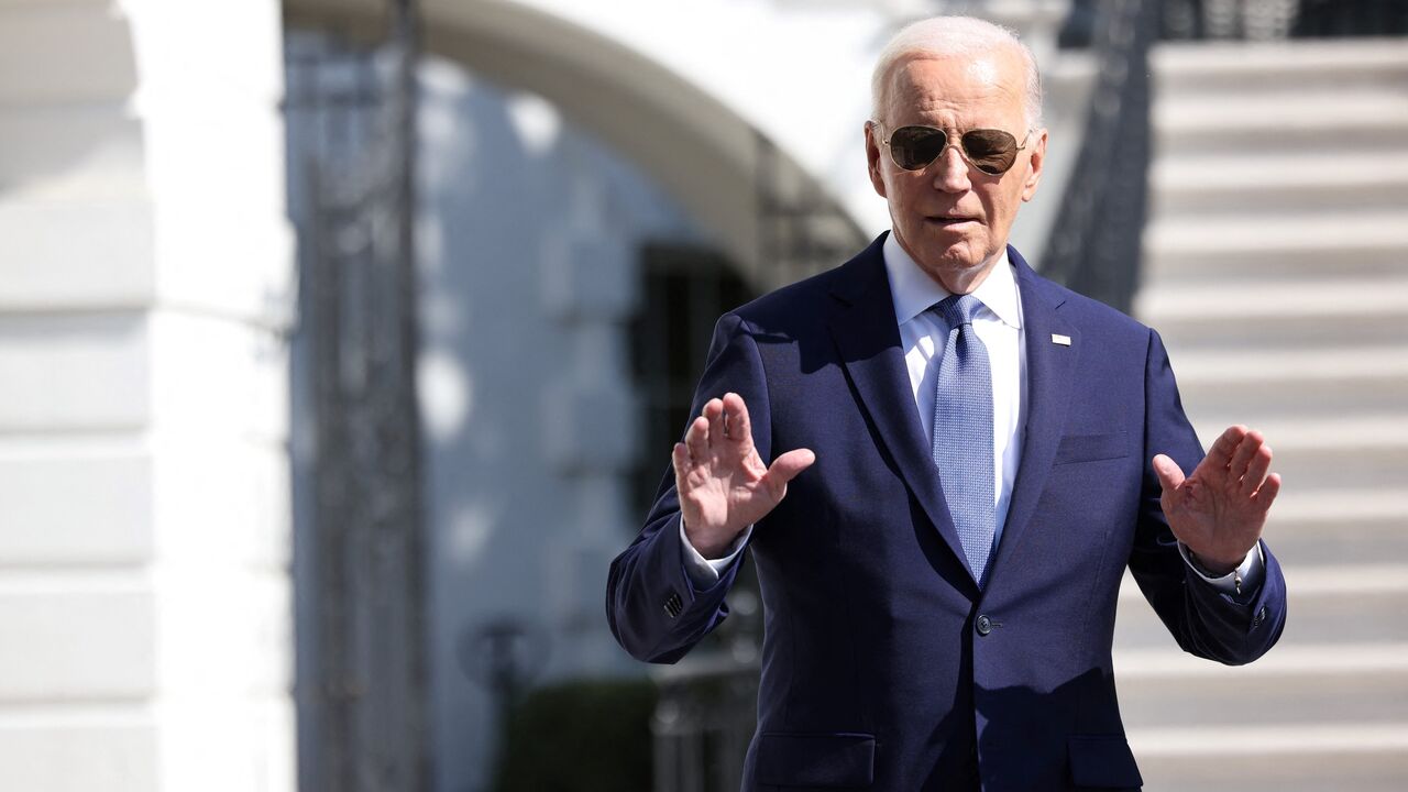 US President Joe Biden speaks to the press before boarding Marine One on the South Lawn of the White House in Washington, DC, on October 5, 2024 as he heads to South Bend, Indiana. (Photo by Ting Shen / AFP) (Photo by TING SHEN/AFP via Getty Images)