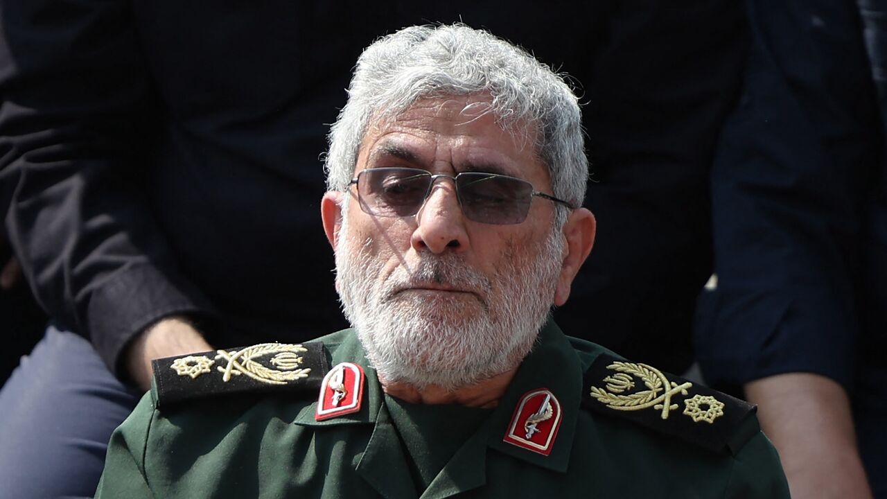 Head of Iran's Islamic Revolutionary Guards Quds force Esmail Qaani attends the funeral ceremony for slain Guards commander Abbas Nilforoushan in Tehran, on Oct. 15, 2024. 