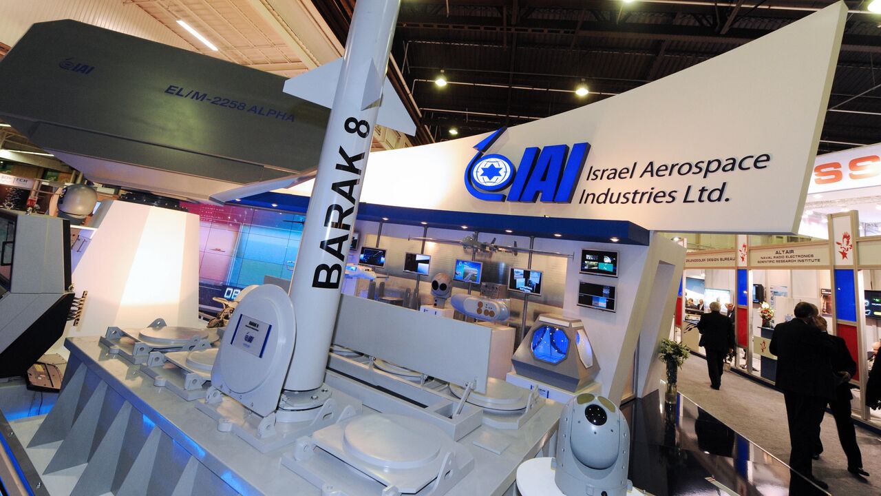 View taken on Oct. 27, 2008, of the Israel Aerospace Industries booth at the world's leading trade show for naval and maritime safety, in Le Bourget, north of Paris. 