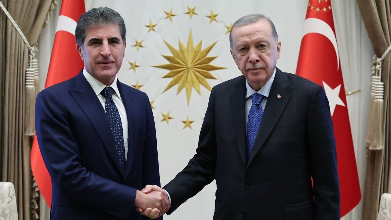 Recep Tayyip Erdogan meets KRG leader Nechirvan Barzani in Ankara, on Oct. 16, 2024.