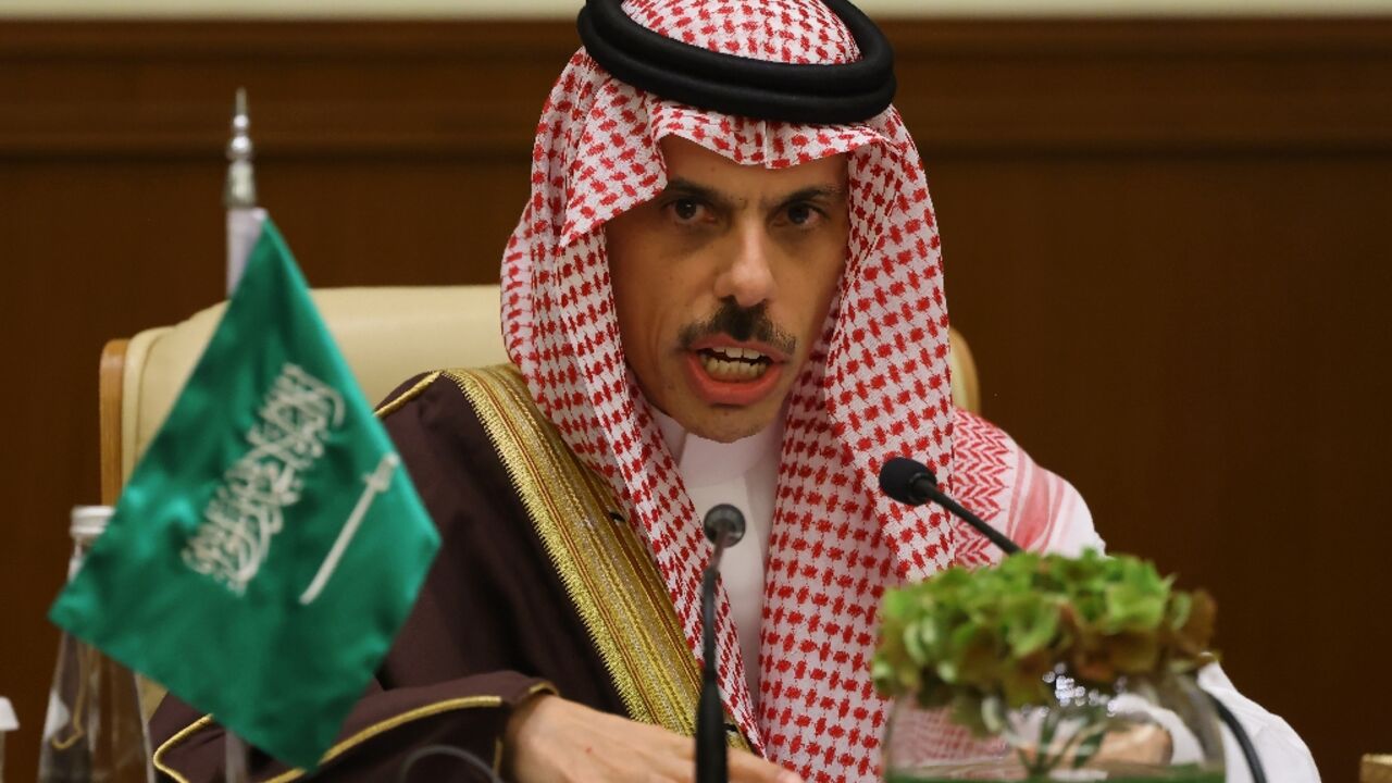 Saudi Foreign Minister Faisal bin Farhan at the closing press conference of the Riyadh summit