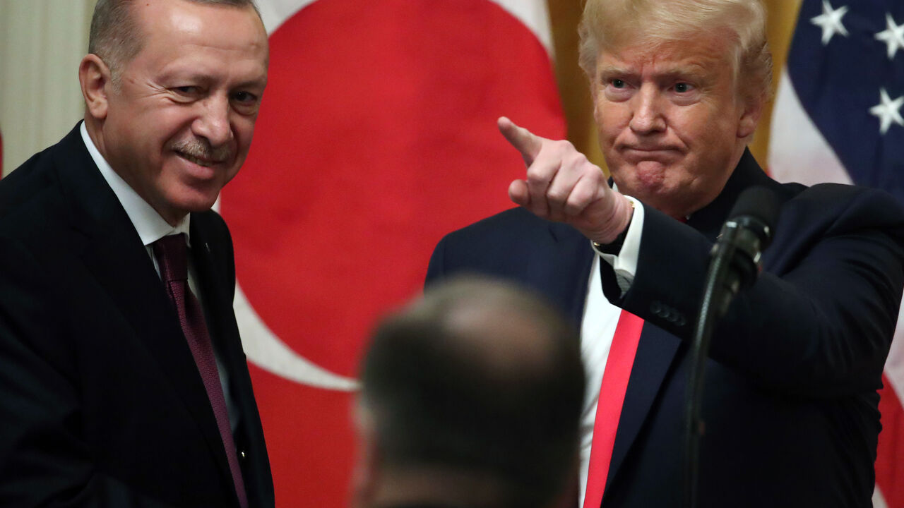 WASHINGTON, DC - NOVEMBER 13: U.S. President Donald Trump and Turkish President Recep Tayyip Erdogan participate in a joint news conference in the East Room of the White House on November 13, 2019 in Washington, DC. The two leaders had a meeting in the Oval Office before speaking to the media at the news conference. (Photo by Mark Wilson/Getty Images)