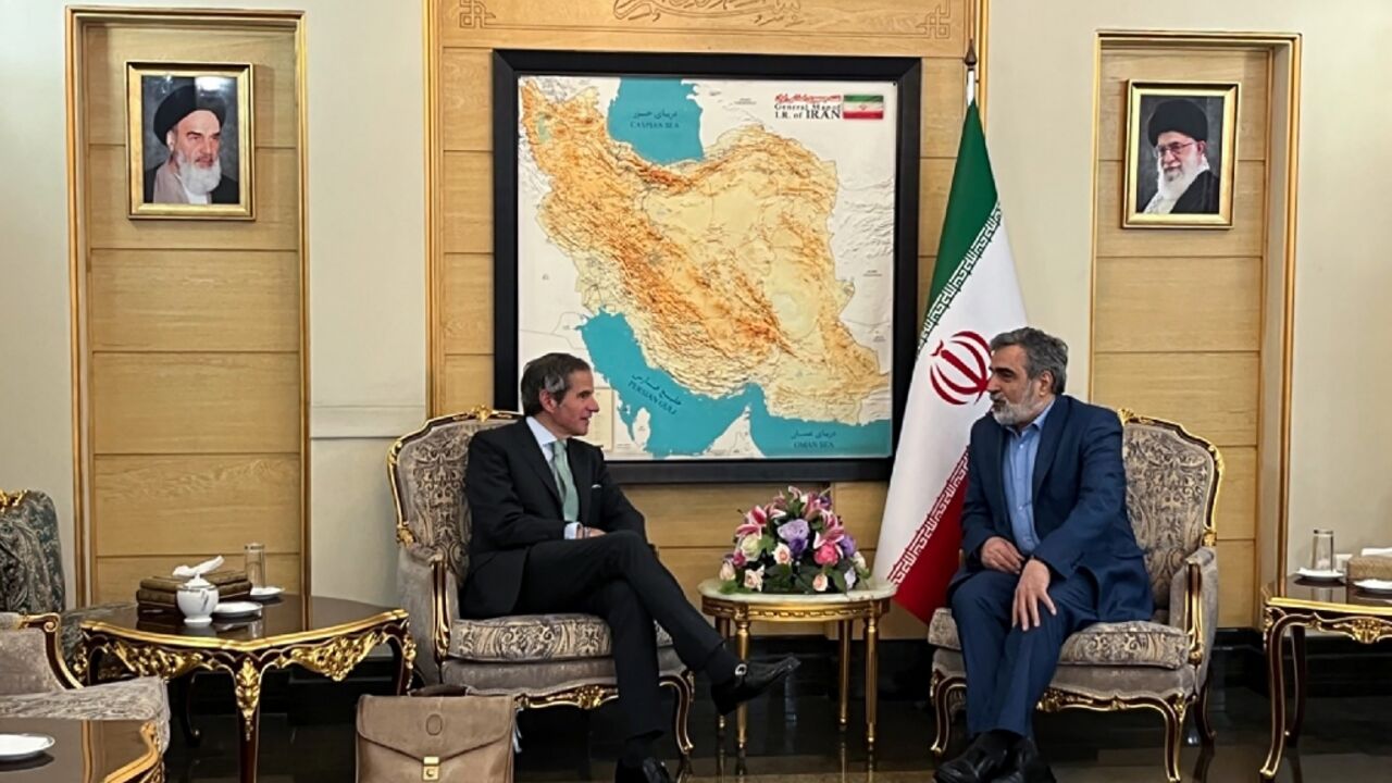 Iran’s Atomic Energy Organisation spokesman Behrouz Kamalvandi (R) met with International Atomic Energy Agency chief Rafael Grossi in Tehran Iran’s Atomic Energy Organisation spokesman Behrouz Kamalvandi (R) met with International Atomic Energy Agency chief Rafael Grossi in Tehran
