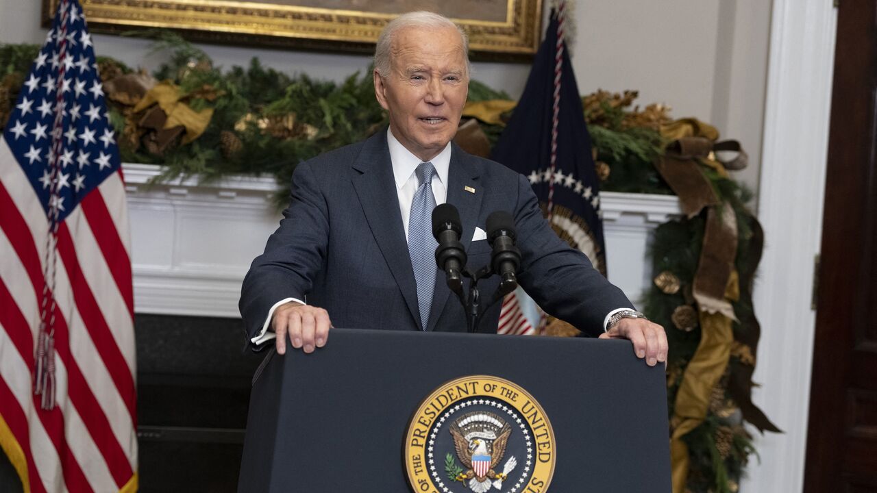 US President Joe Biden speaks about the situation in Syria in the Roosevelt Room at the White House in Washington, on Dec. 8, 2024.