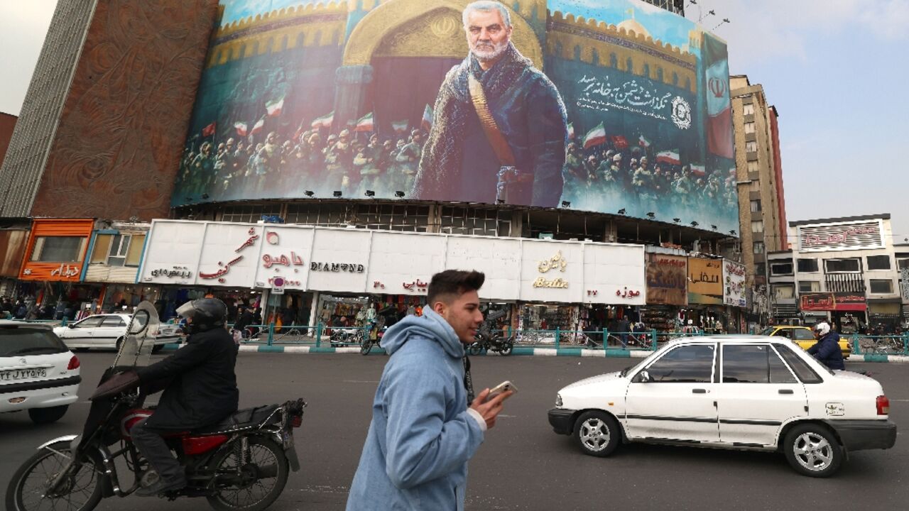 Billboards in Tehran mark the fifth anniversary of the assassination of Revolutionary Guards commander Qasem Soleimani in a US drone strike ordered by then-president Donald Trump. Billboards in Tehran mark the fifth anniversary of the assassination of Revolutionary Guards commander Qasem Soleimani in a US drone strike ordered by then-president Donald Trump.