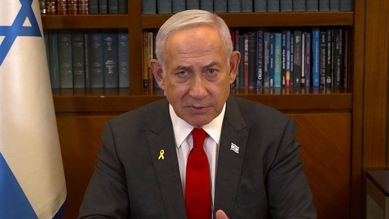 Israeli Prime Minister Benjamin Netanyahu addresses the nation on Saturday on the eve of the start of the Gaza truce.