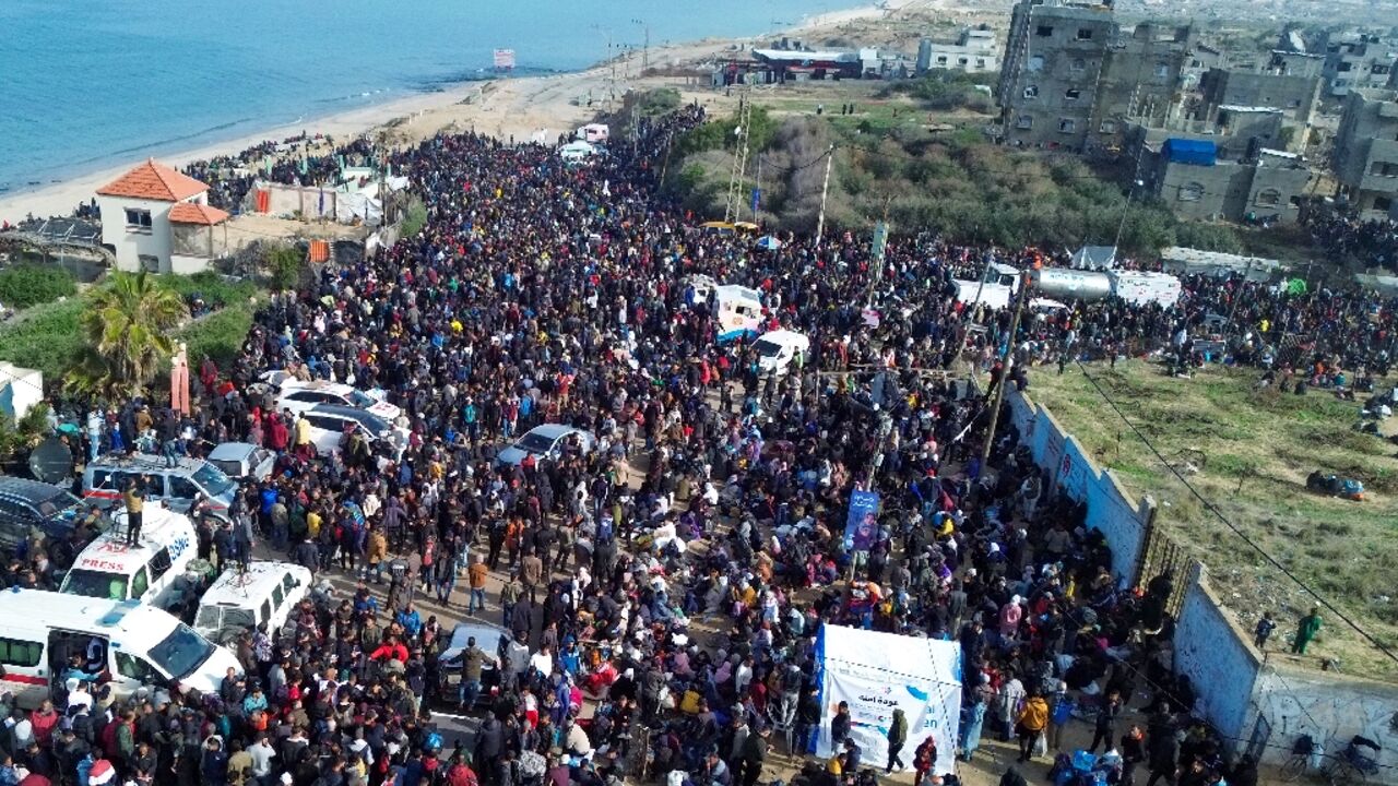 The crowds were gathered on the coastal road near Nuseirat hoping to be permitted to return to north Gaza