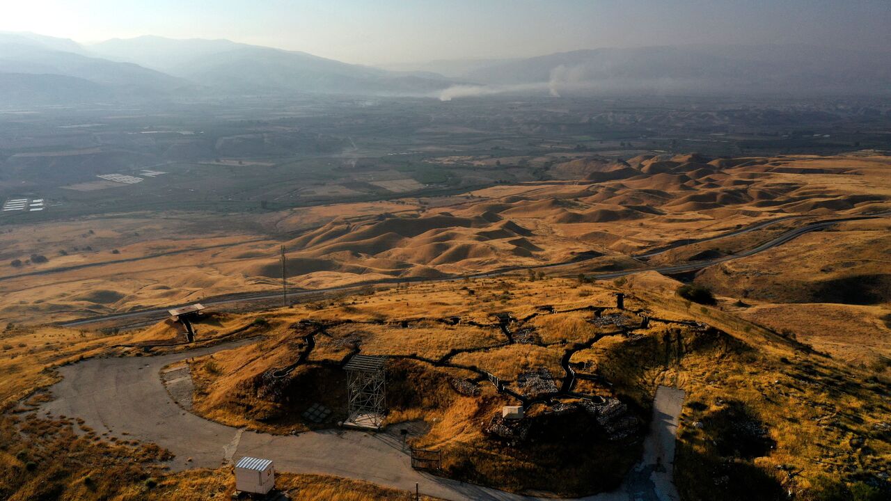 A picture taken on July 15, 2021, shows an abandoned Israeli army post in the Jordan Valley in the occupied West Bank near the border with Jordan (background). - As scientific warnings of dire climate change-induced drought grow, many in Israel and Jordan cast worried eyes at the river running between them and the critical but limited resources they share. (Photo by MENAHEM KAHANA / AFP) (Photo by MENAHEM KAHANA/AFP via Getty Images)