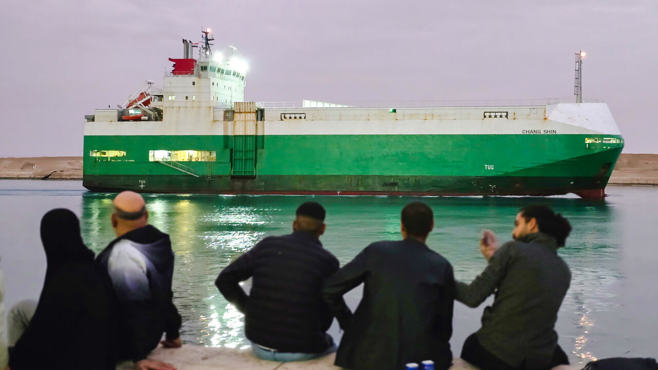 A ship transits the Suez Canal towards the Red Sea on Nov. 3, 2024 in Suez, Egypt.