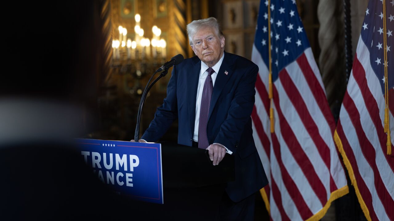 US President-elect Donald Trump speaks to members of the media during a press conference at the Mar-a-Lago Club on Jan. 07, 2025, in Palm Beach, Florida. 