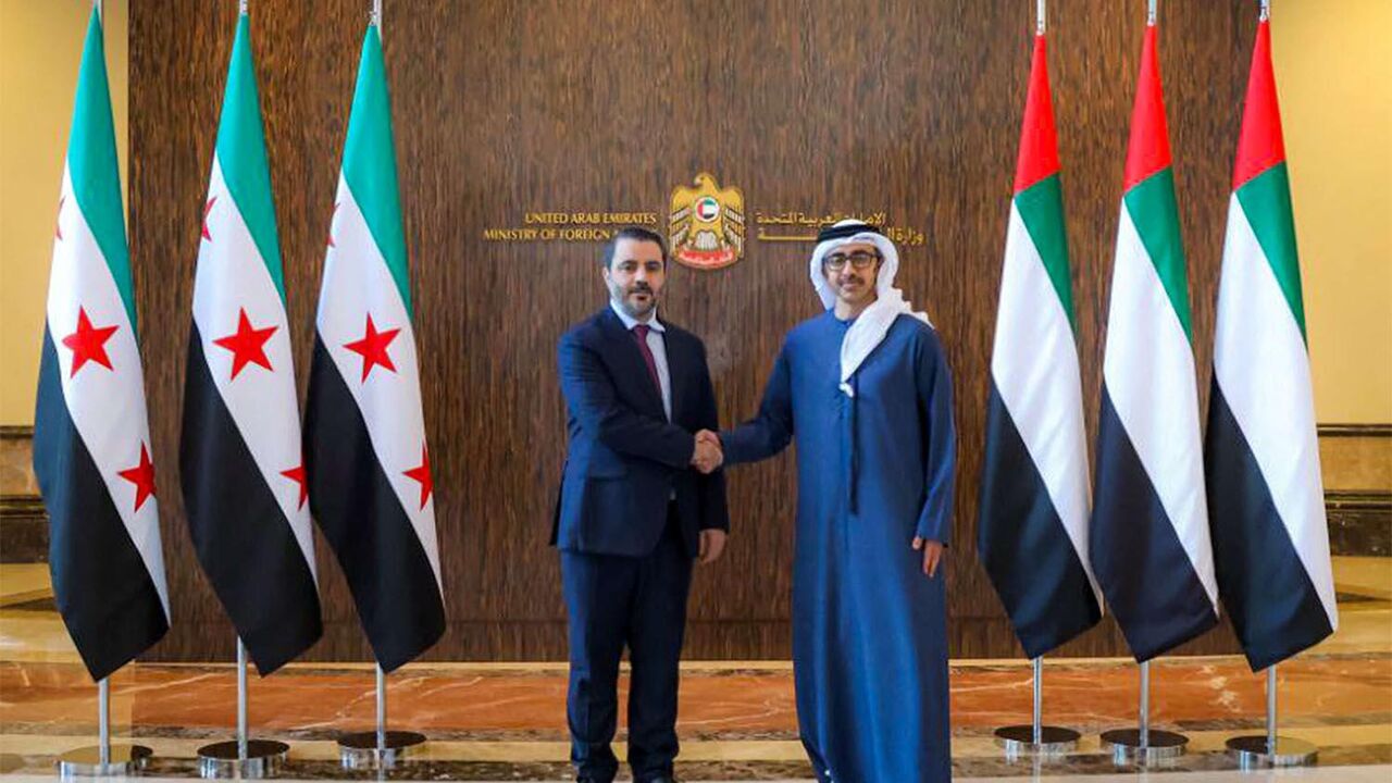 Sheikh Abdullah bin Zayed reiterated the UAE's firm position in safeguarding Syria's unity and sovereignty during talks with Asaad Al Shibani, Syrian Foreign Minister, in Abu Dhabi. Photo: Wam
