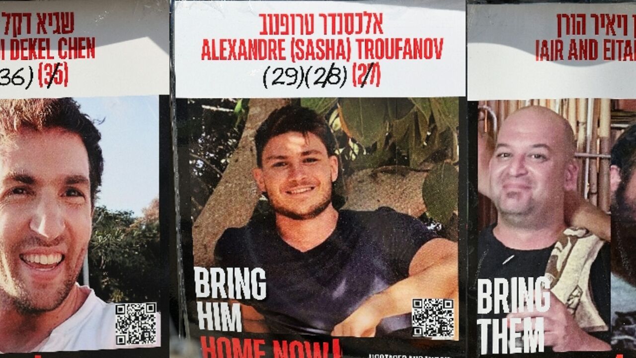 Palestinian militants are due to release three Israeli hostages on Saturday -- (L to R) Sagui Dekel-Chen, who also has US citizenship, Sasha Trupanov who also has Russian nationality and Yair Horn, an Argentinian dual national. Palestinian militants are due to release three Israeli hostages on Saturday -- (L to R) Sagui Dekel-Chen, who also has US citizenship, Sasha Trupanov who also has Russian nationality and Yair Horn, an Argentinian dual national.