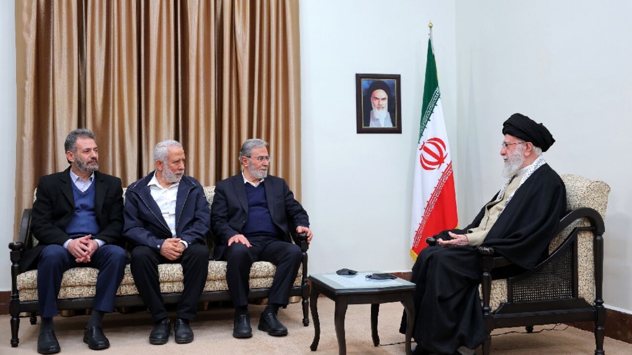 A picture released by Khamenei's office shows him meeting Islamic Jihad chief Ziyad al-Nakhalah (second left) in Tehran A picture released by Khamenei's office shows him meeting Islamic Jihad chief Ziyad al-Nakhalah (second left) in Tehran