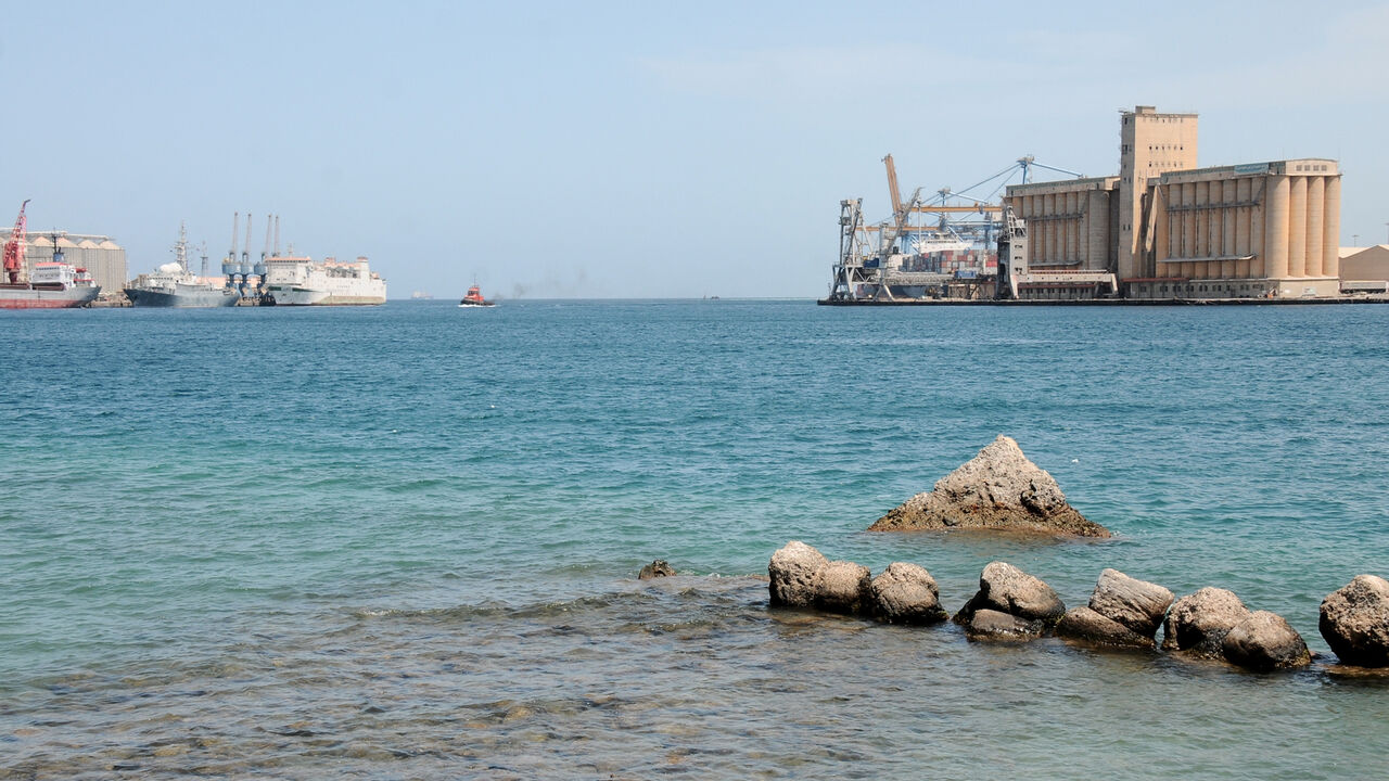 A general view shows docked ships at the harbor of the Sudanese city of Port Sudan, on April 27, 2021. 