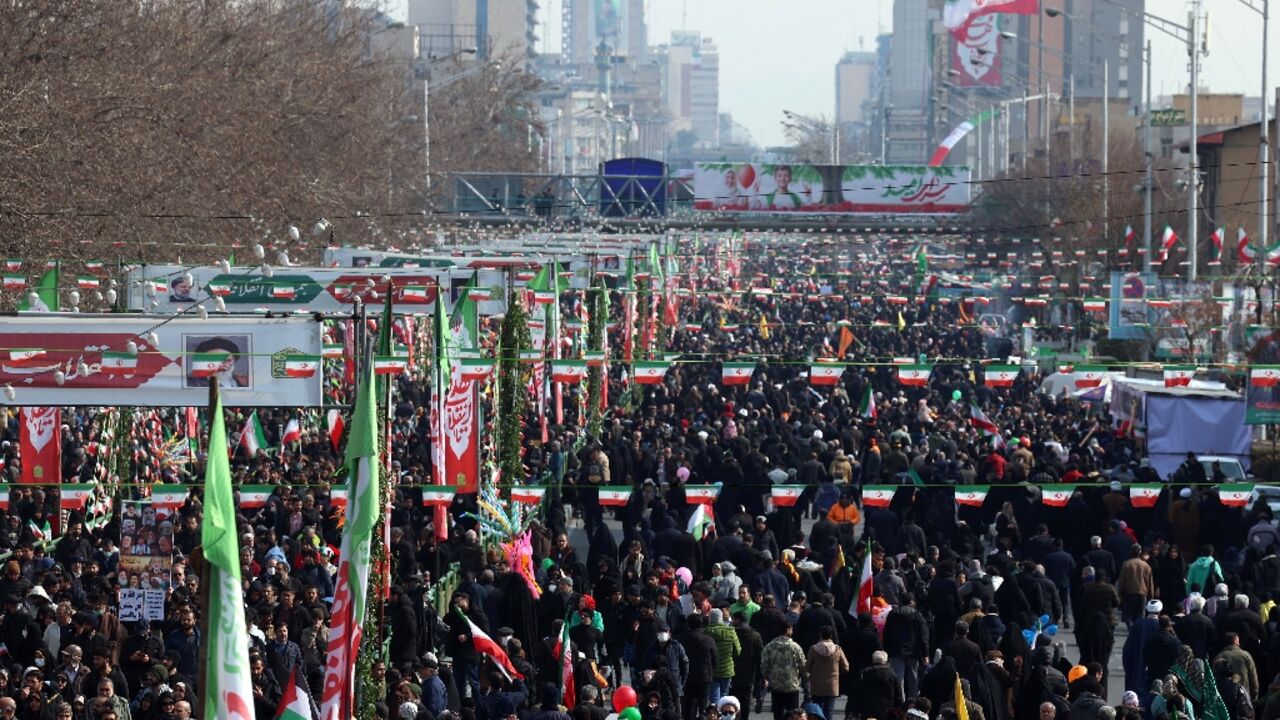 People gathered across Iran to mark the anniversary of the 1979 Islamic revolution