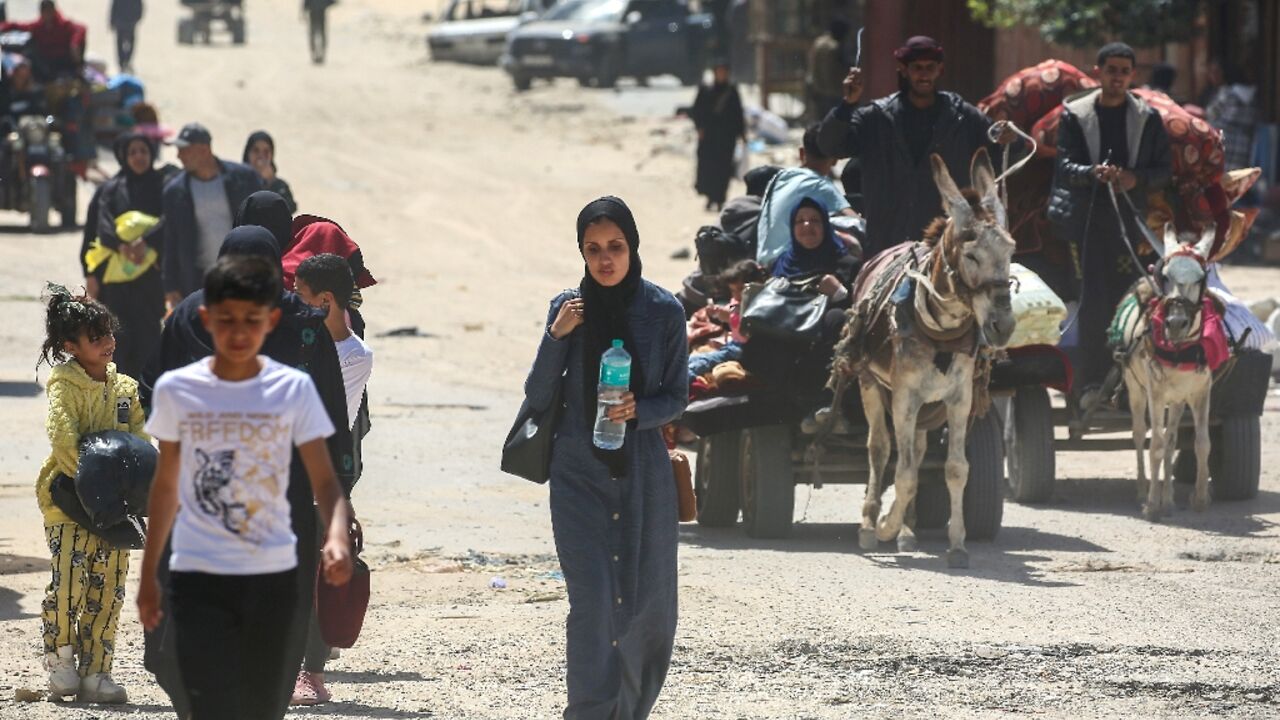 People fleeing Rafah arrive in nearby Khan Yunis following new Israeli evacuation orders on Monday People fleeing Rafah arrive in nearby Khan Yunis following new Israeli evacuation orders on Monday