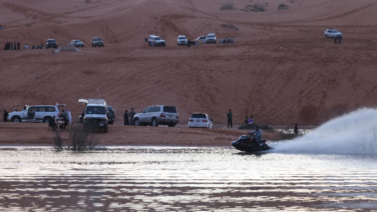 The unusual lake in the Saudi desert forms each winter, lasting about three months The unusual lake in the Saudi desert forms each winter, lasting about three months