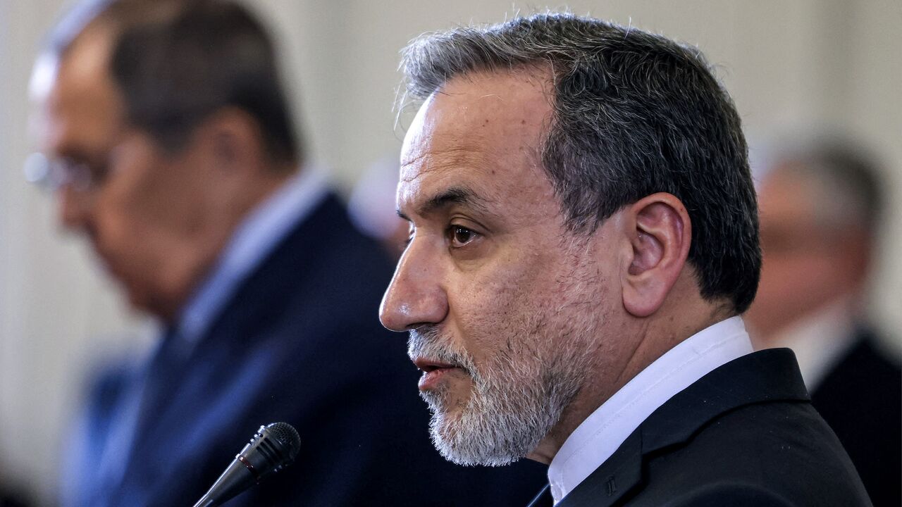 Iranian Foreign Minister Abbas Araghchi gives a joint press conference with Russia's foreign minister at the Foreign Ministry headquarters in Tehran on Feb. 25, 2025.