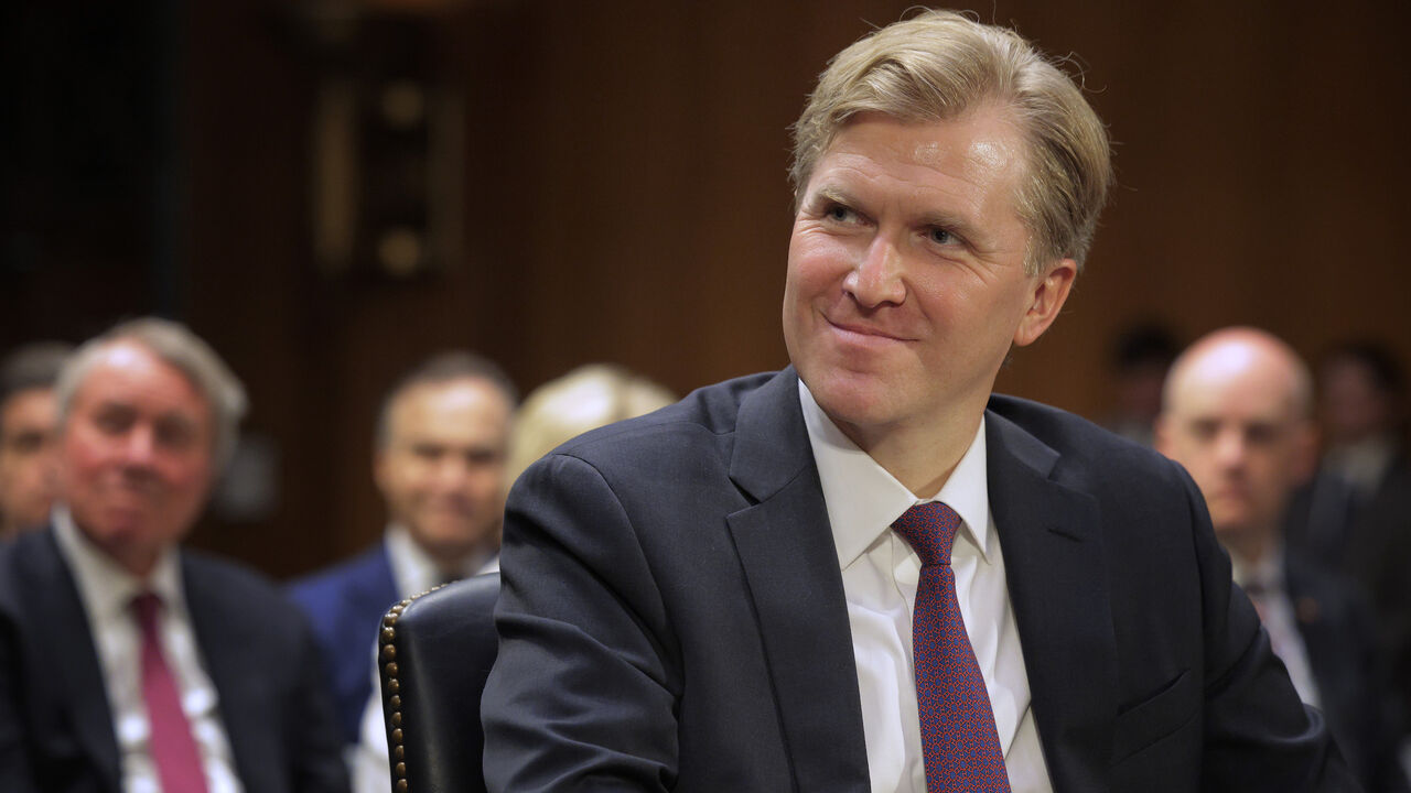 Elbridge Colby, President Donald Trump's nominee to be under secretary of defense for policy, prepares for his confirmation hearing before the Senate Armed Services Committee in the Dirksen Senate Office Building on Capitol Hill on March 4, 2025 in Washington, DC. 