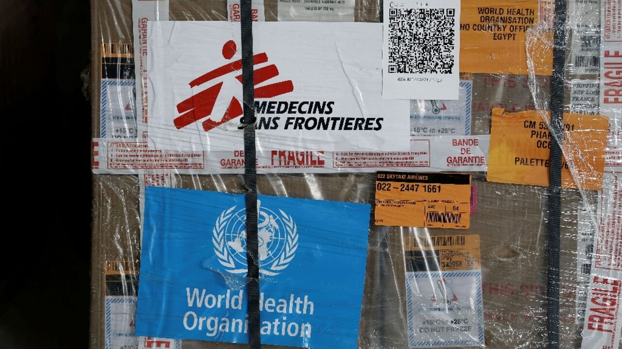 Humanitarian supplies bound for Gaza at a warehouse in the Egyptian border town of El-Arish Humanitarian supplies bound for Gaza at a warehouse in the Egyptian border town of El-Arish