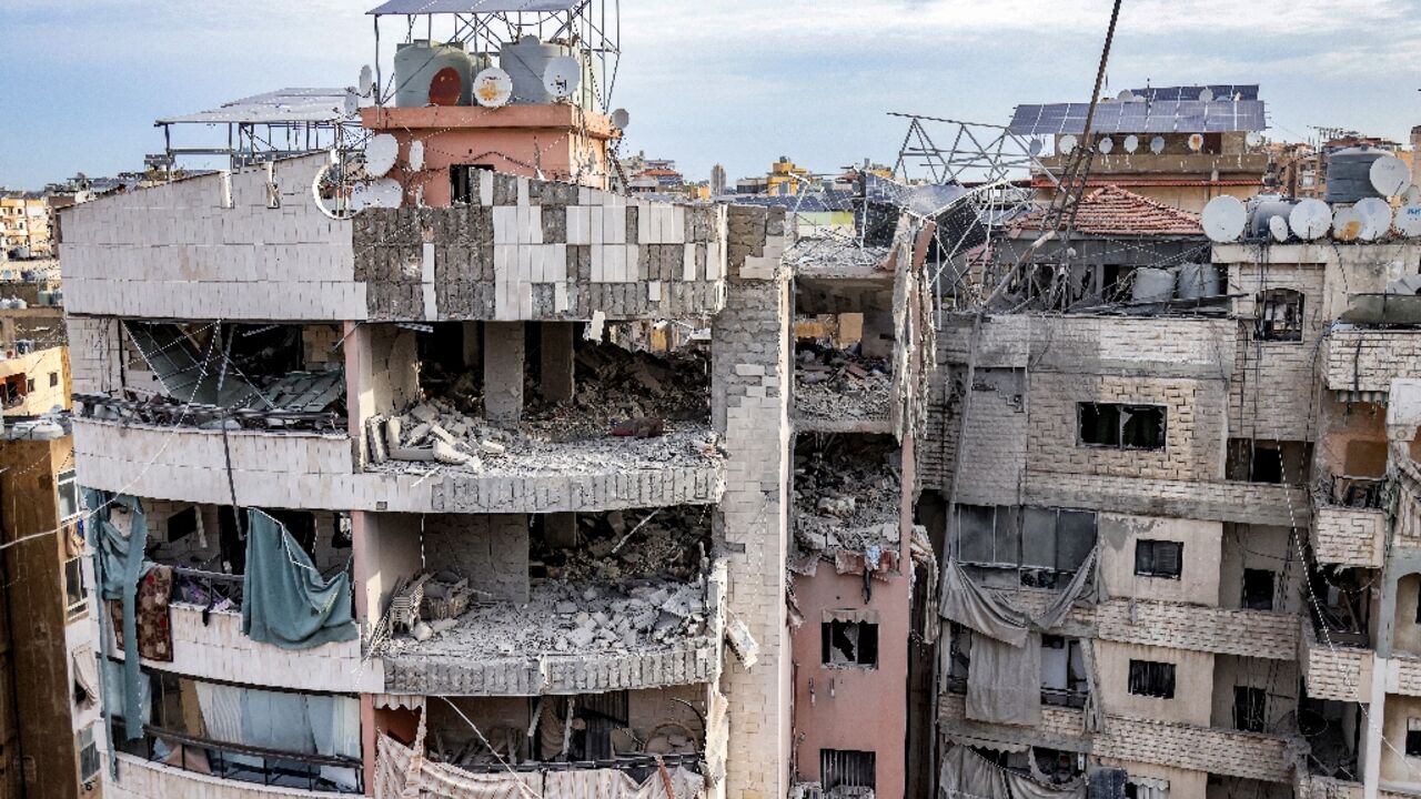 The strike on the south Beirut building damaged its top floors The strike on the south Beirut building damaged its top floors