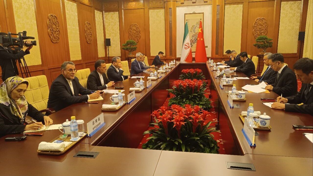 Iranian and Chinese delegations, led by Abbas Araghchi and Wang Yi, respectively, meet in Beijing, on April 23. 2025.