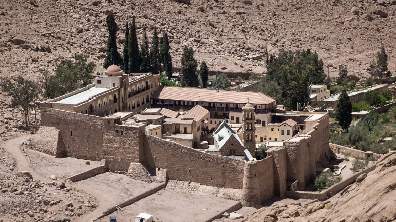 A 2017 picture of the 6th century Saint Catherine's monastery, established at the biblical site of the burning bush in the Sinai A 2017 picture of the 6th century Saint Catherine's monastery, established at the biblical site of the burning bush in the Sinai