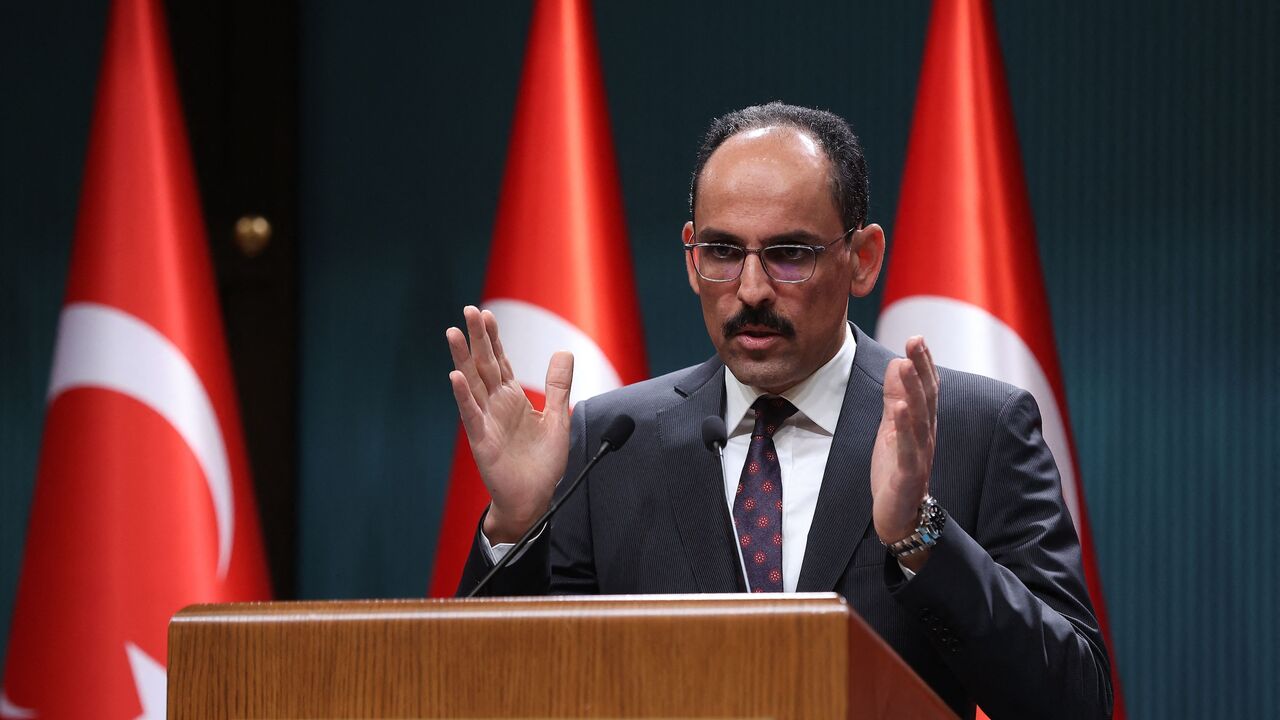 Turkish presidential spokesperson Ibrahim Kalin gives a press conference following talks with Sweden and Finland over their bids to join NATO at the Presidential Complex in Ankara, on May 25, 2022.