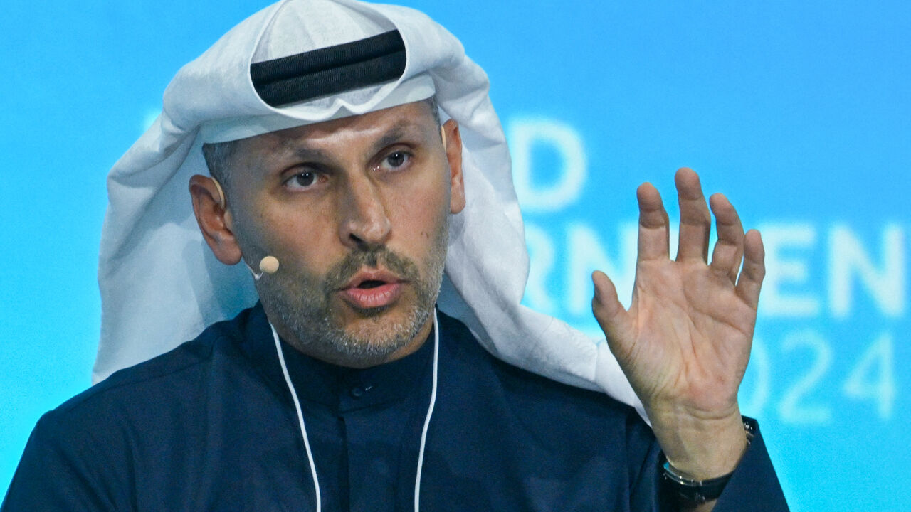 Khaldoun al-Mubarak, Managing Director and Group Chief Executive Officer of the Mubadala Investment Company, speaks at a panel session during the World Government Summit in Dubai on February 12, 2024. (Photo by RYAN LIM / AFP) (Photo by RYAN LIM/AFP via Getty Images)