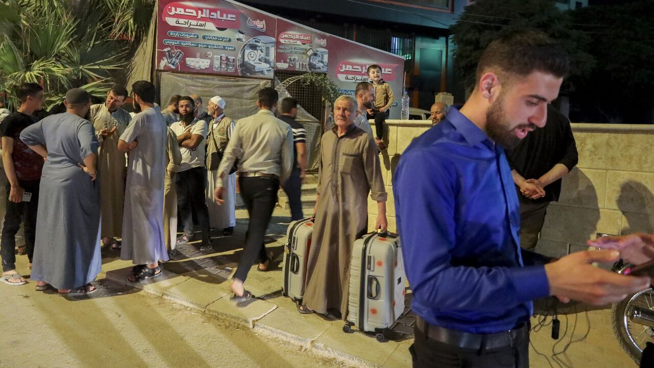 The pilgrims' convoy departs from the city of Al-Dana, Syria, to Damascus Airport in order to set off to Saudi Arabia to perform the Hajj rituals on May 21, 2025.