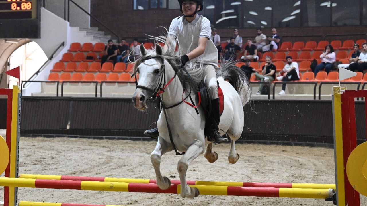 A rider competes at the Al-Nasr Equestrian Show Jumping Championship in Dimas, northwest of Damascus A rider competes at the Al-Nasr Equestrian Show Jumping Championship in Dimas, northwest of Damascus