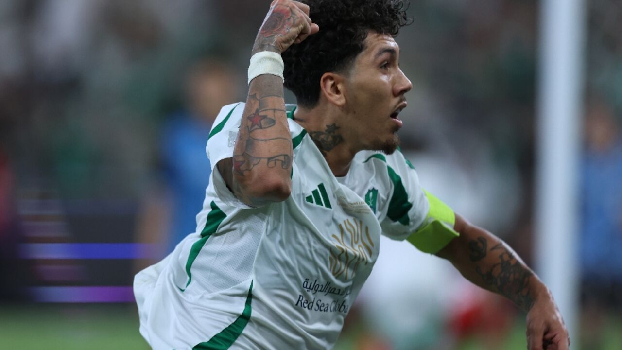 Al Ahli's Roberto Firmino celebrates during the AFC Champions League final against Kawasaki Frontale Al Ahli's Roberto Firmino celebrates during the AFC Champions League final against Kawasaki Frontale