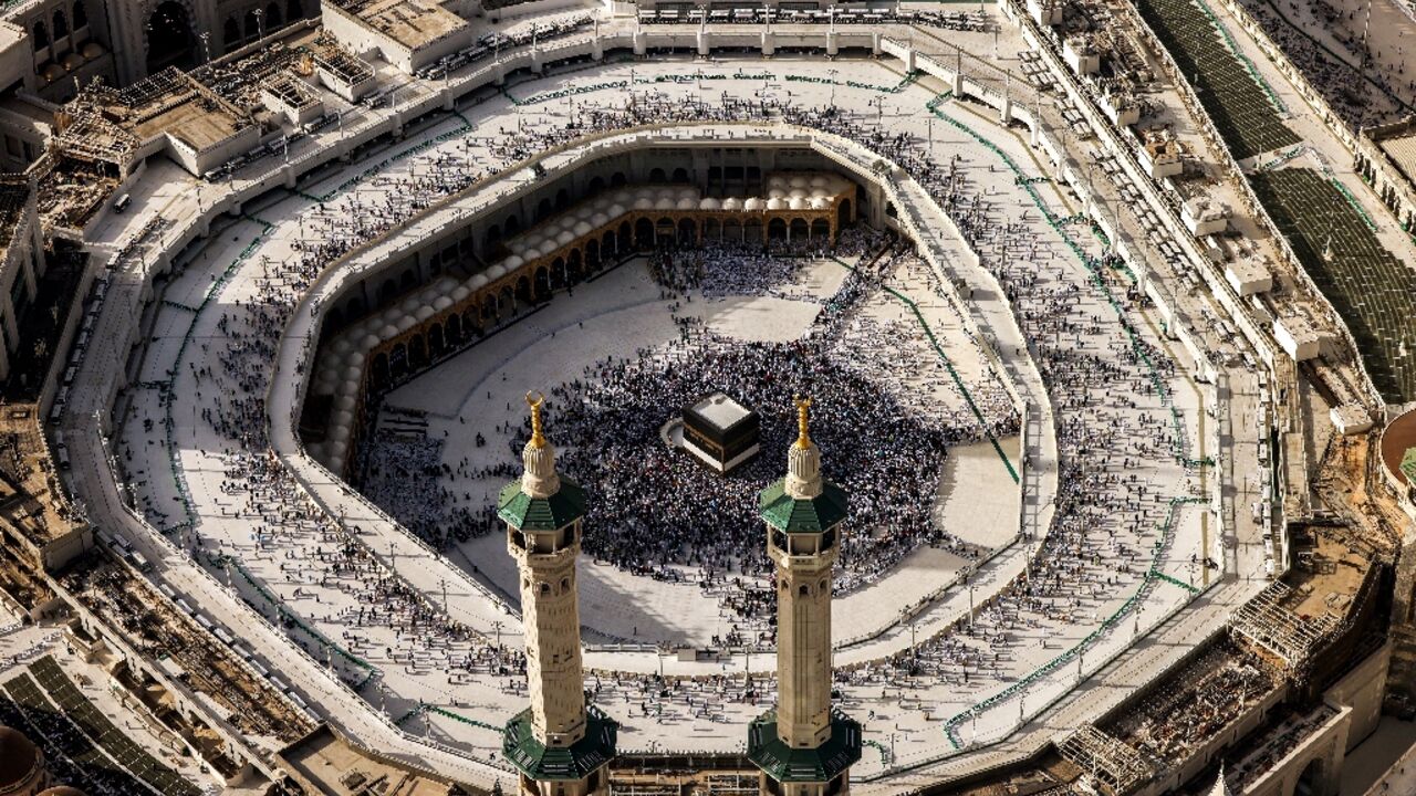 Muslim worshippers gather around the Kaaba, Islam's holiest shrine, at the Grand Mosque complex in the holy city of Mecca Muslim worshippers gather around the Kaaba, Islam's holiest shrine, at the Grand Mosque complex in the holy city of Mecca