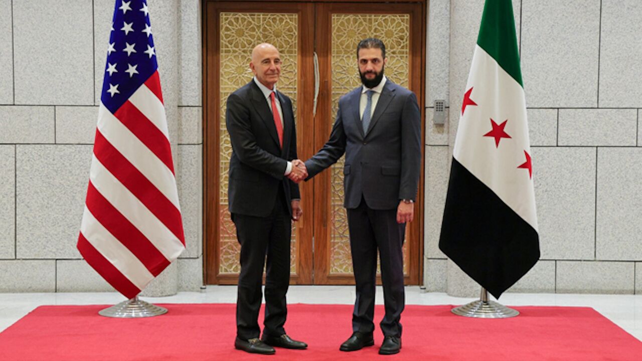 US special envoy for Syria Tom Barrack meets Syrian President Ahmed Sharaa in Damascus, on May 29, 2025.
