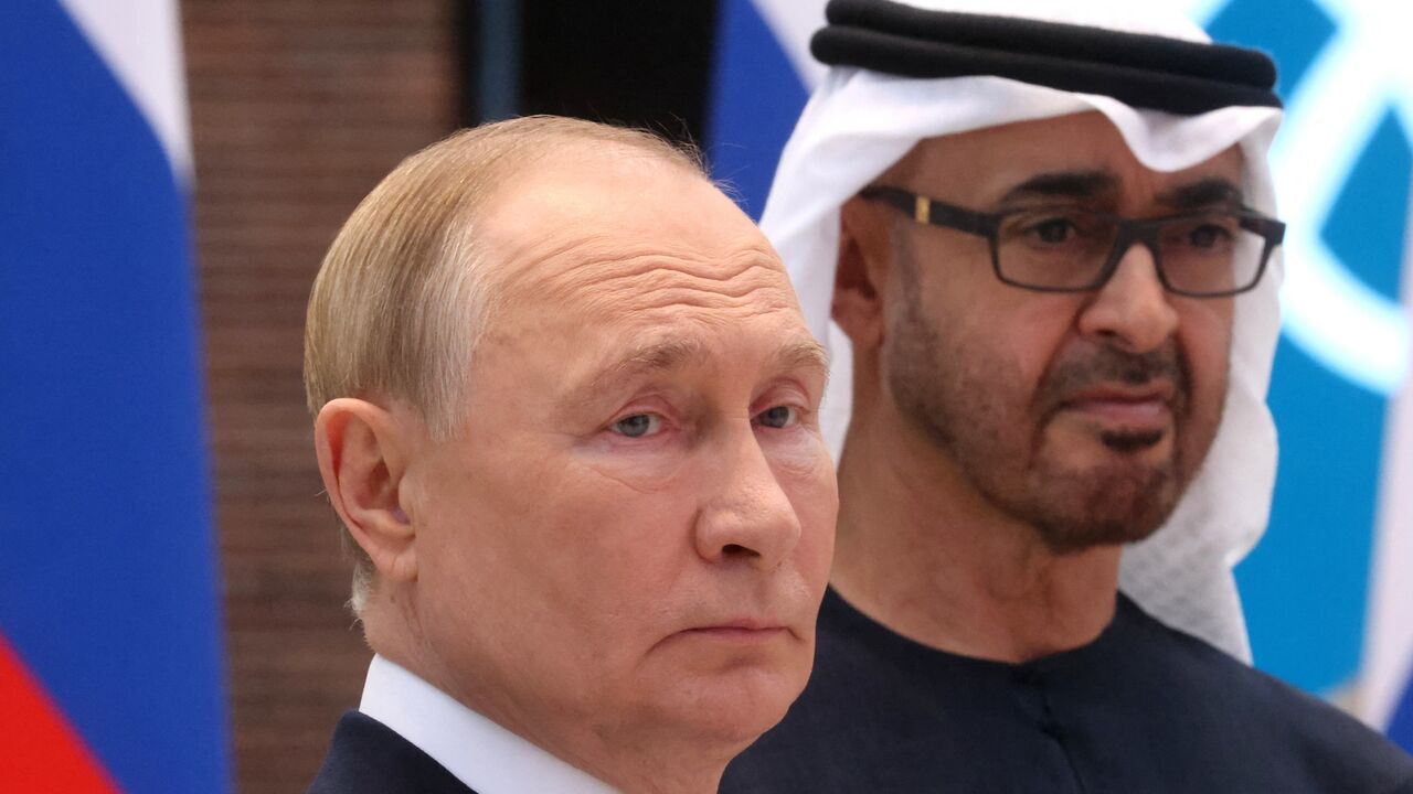 Russia's President Vladimir Putin and UAE President Sheikh Mohamed bin Zayed bin Sultan al-Nahyan.