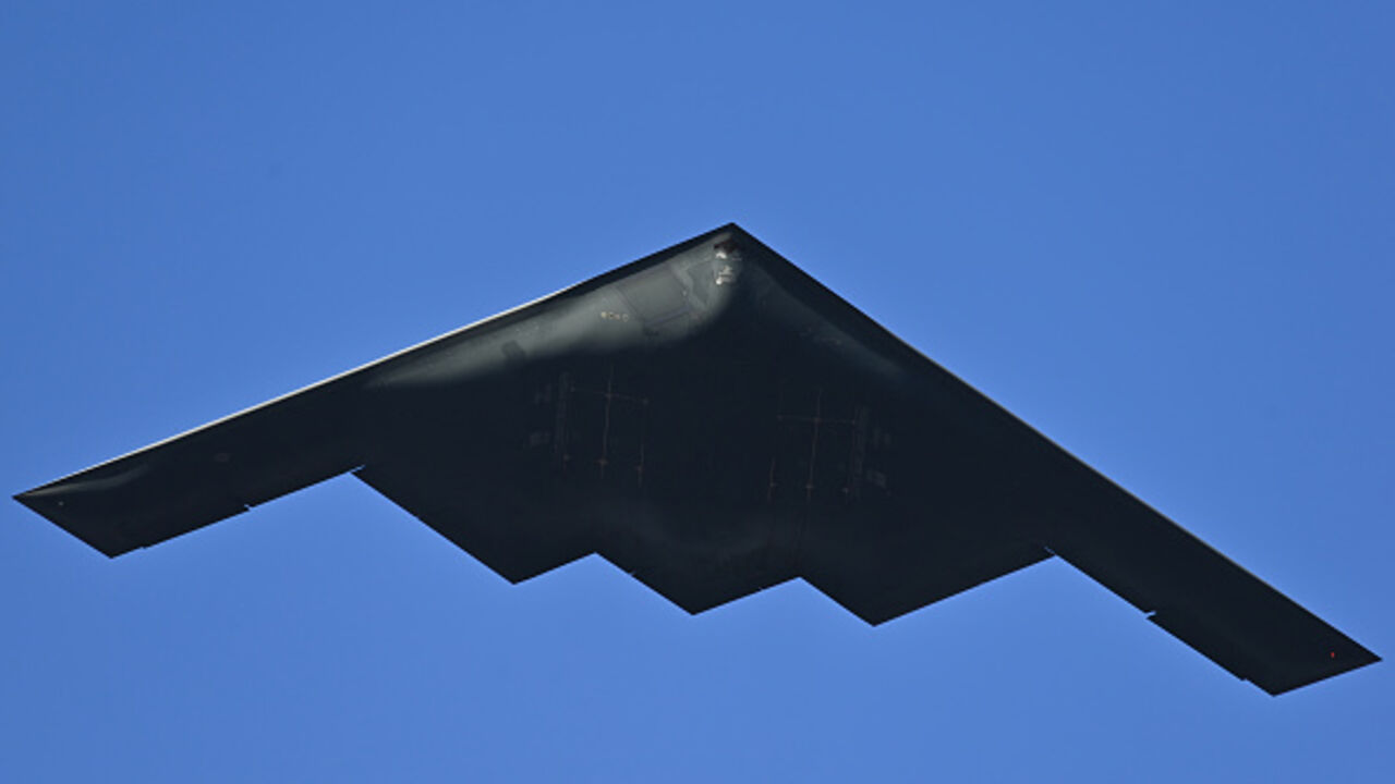PASADENA, CALIFORNIA - JANUARY 01: The B-2 "Spirit" Stealth Bomber flys over the 136th Rose Parade Presented By Honda on January 01, 2025 in Pasadena, California. (Photo by Jerod Harris/Getty Images)