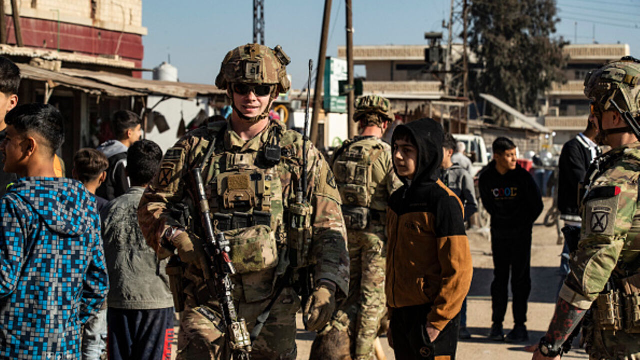 US soldiers patrol in Syria's northeastern city Qamishli, in the Hasakeh province, mostly controlled by Kurdish-led Syrian Democratic Forces, on January 9, 2025. (AFP via Getty Images)